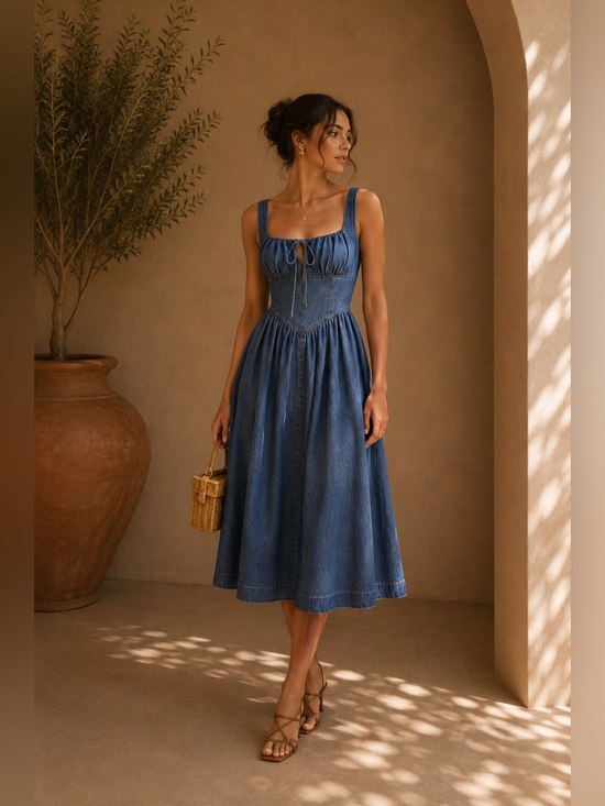 Commense Dresses & Skirts - Commense Blue Denim Tie-Front Midi Dress XS | Coastal City Dress